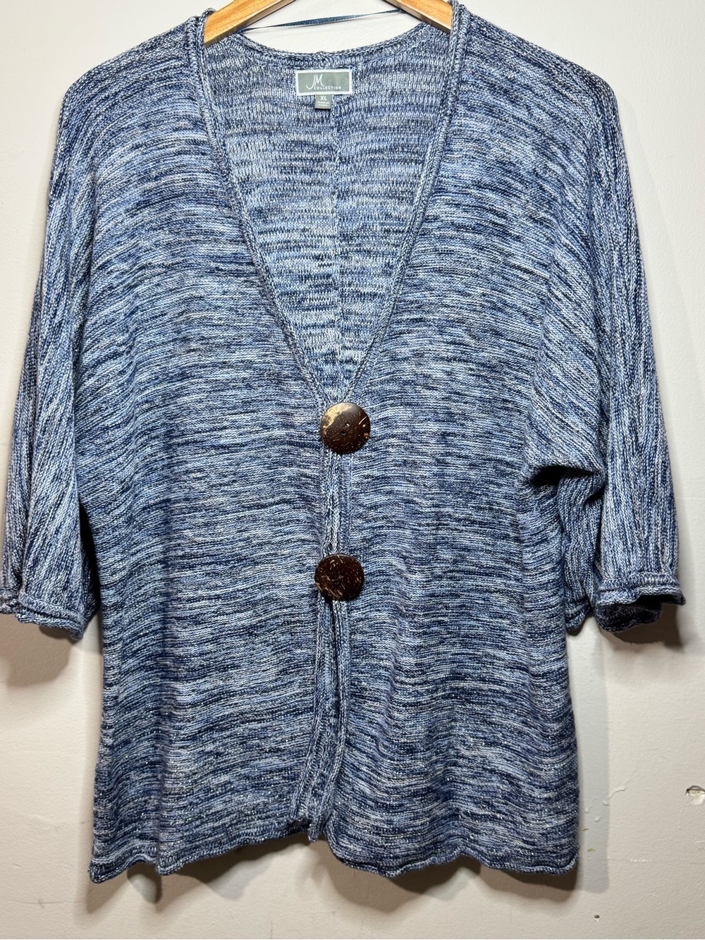 JM Collection Blue Marled V-Neck Button Cardigan Layering Coquette XL - Picture 2 of 8